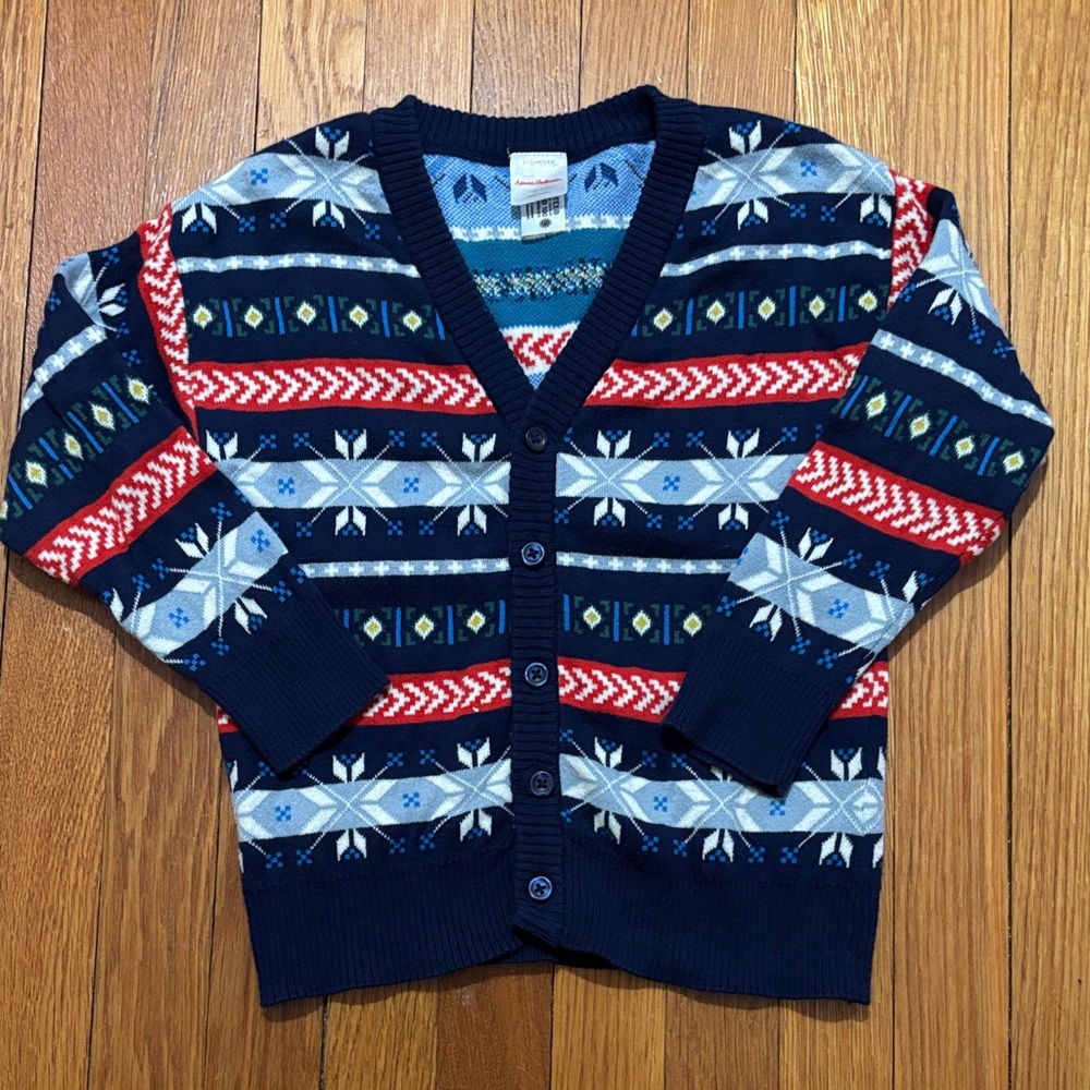 Hanna Andersson Navy and Red Patterned 100% Cardigan